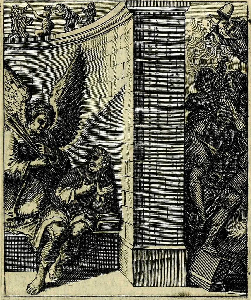 An illustration from Schouwtoneel des menschelyken leevens, of, Lessen der wysheid : uytgedrukt in 103. fraaye konstplaaten, welker zinspeelingen uyt Horatius verzaamellt zyn, 1755, leaf 300