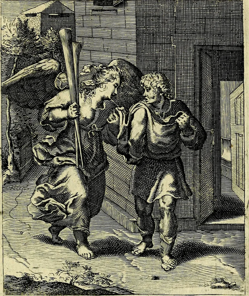 An illustration from Schouwtoneel des menschelyken leevens, of, Lessen der wysheid : uytgedrukt in 103. fraaye konstplaaten, welker zinspeelingen uyt Horatius verzaamellt zyn, 1755, leaf 304