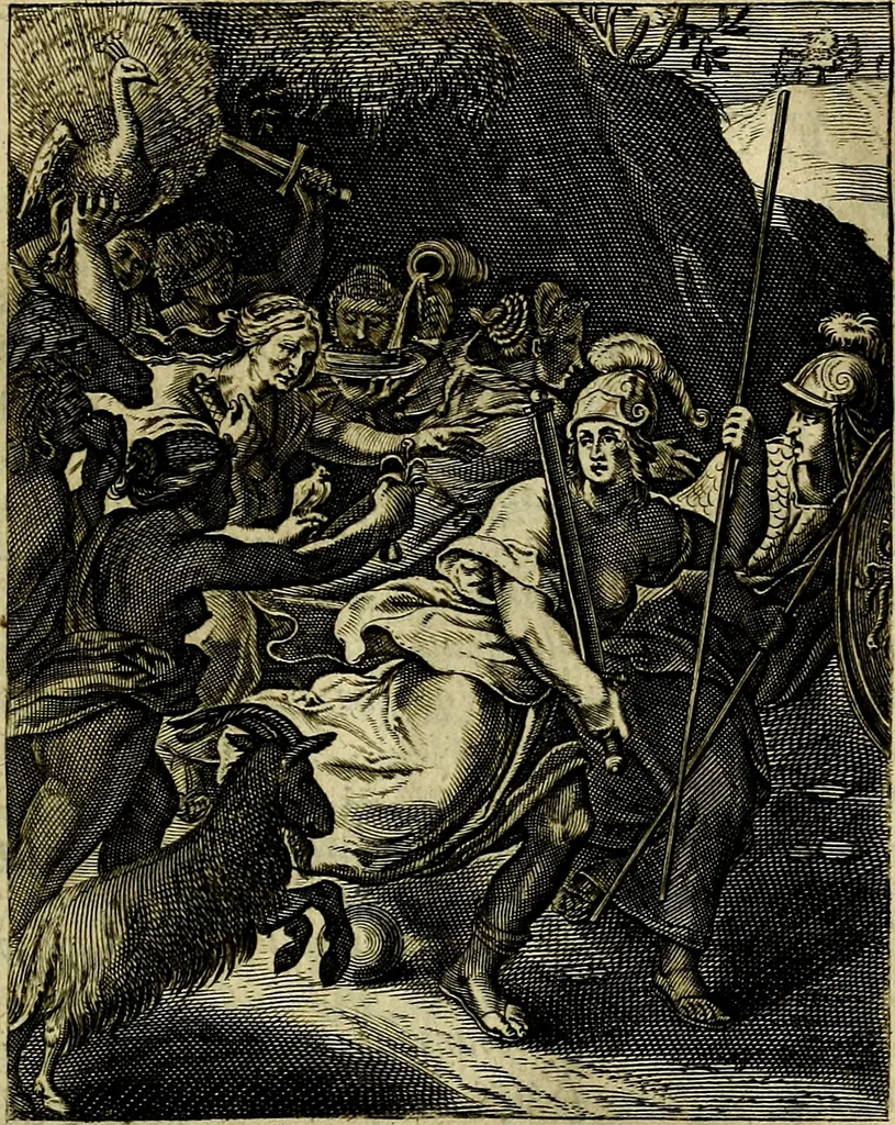 An illustration from Schouwtoneel des menschelyken leevens, of, Lessen der wysheid : uytgedrukt in 103. fraaye konstplaaten, welker zinspeelingen uyt Horatius verzaamellt zyn, 1755, leaf 32