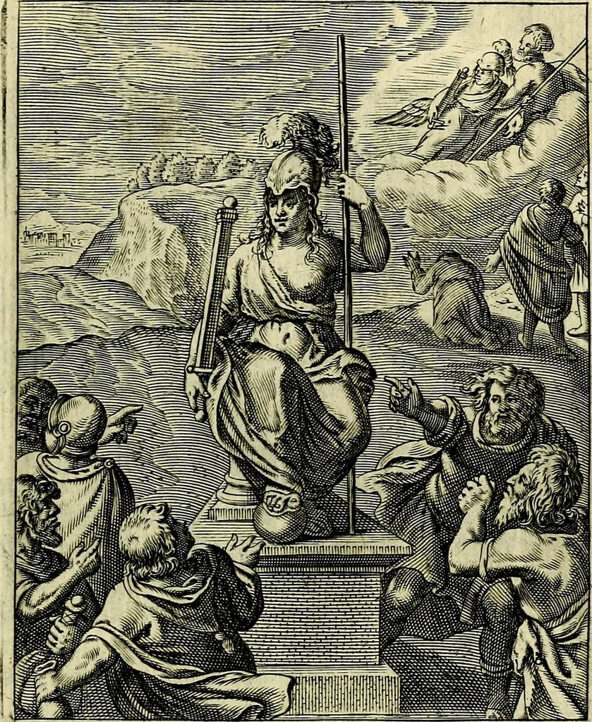 An illustration from Schouwtoneel des menschelyken leevens, of, Lessen der wysheid : uytgedrukt in 103. fraaye konstplaaten, welker zinspeelingen uyt Horatius verzaamellt zyn, 1755, leaf 336