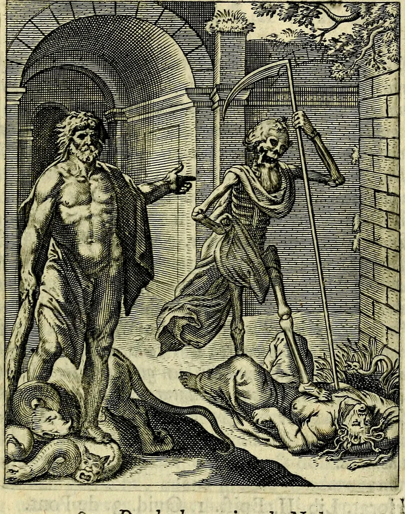 An illustration from Schouwtoneel des menschelyken leevens, of, Lessen der wysheid : uytgedrukt in 103. fraaye konstplaaten, welker zinspeelingen uyt Horatius verzaamellt zyn, 1755, leaf 340