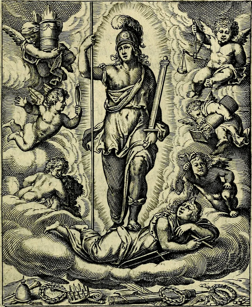 An illustration from Schouwtoneel des menschelyken leevens, of, Lessen der wysheid : uytgedrukt in 103. fraaye konstplaaten, welker zinspeelingen uyt Horatius verzaamellt zyn, 1755, leaf 344