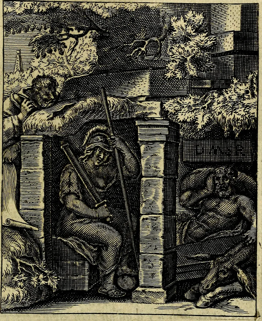 An illustration from Schouwtoneel des menschelyken leevens, of, Lessen der wysheid : uytgedrukt in 103. fraaye konstplaaten, welker zinspeelingen uyt Horatius verzaamellt zyn, 1755, leaf 36