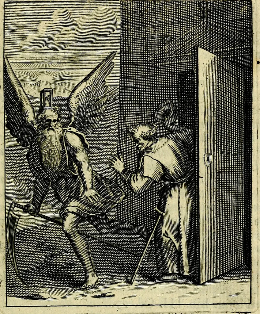 An illustration from Schouwtoneel des menschelyken leevens, of, Lessen der wysheid : uytgedrukt in 103. fraaye konstplaaten, welker zinspeelingen uyt Horatius verzaamellt zyn, 1755, leaf 360