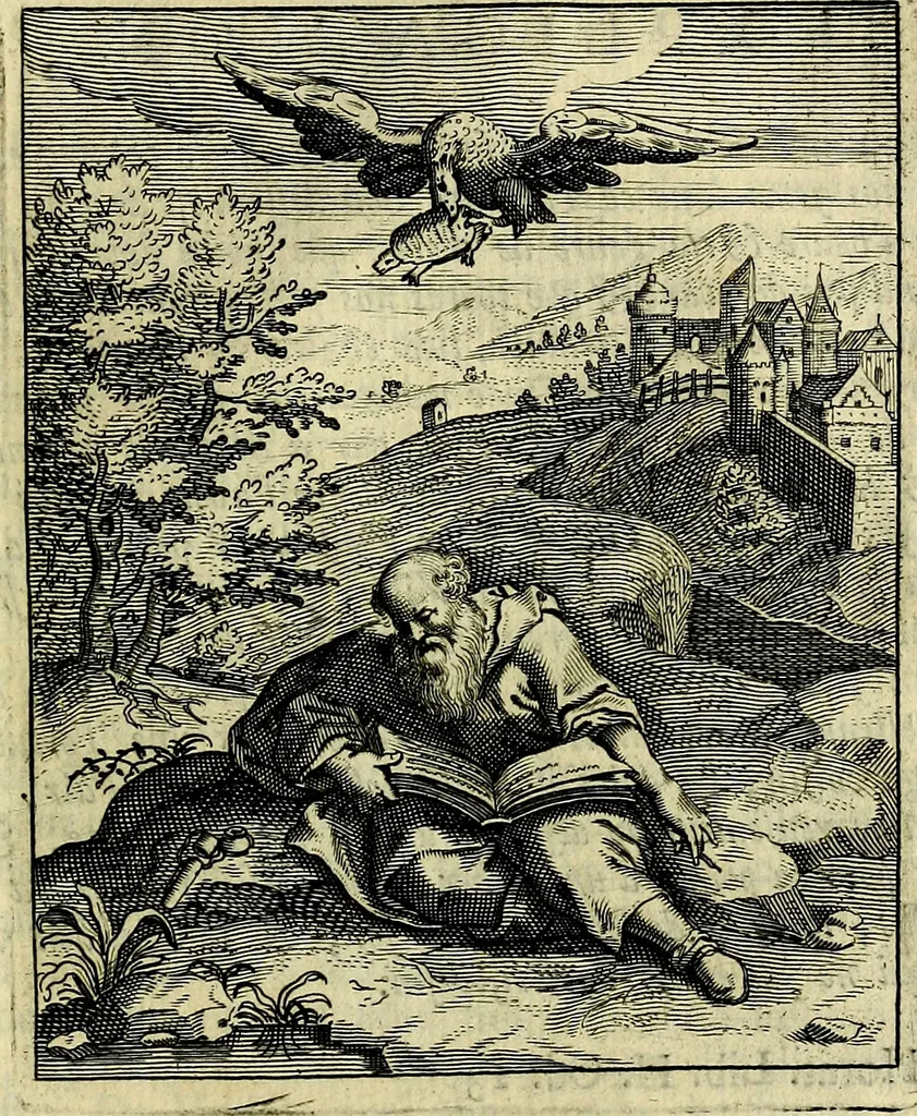 An illustration from Schouwtoneel des menschelyken leevens, of, Lessen der wysheid : uytgedrukt in 103. fraaye konstplaaten, welker zinspeelingen uyt Horatius verzaamellt zyn, 1755, leaf 384