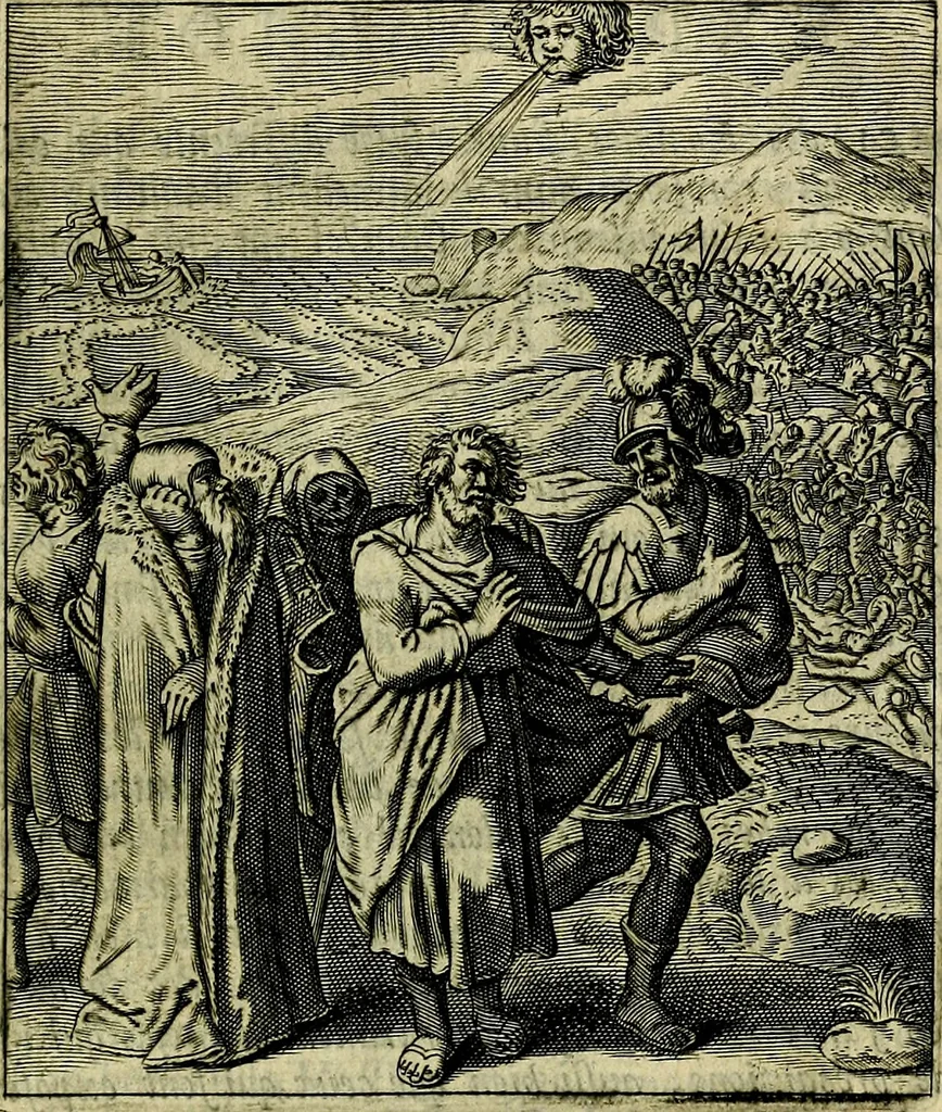 An illustration from Schouwtoneel des menschelyken leevens, of, Lessen der wysheid : uytgedrukt in 103. fraaye konstplaaten, welker zinspeelingen uyt Horatius verzaamellt zyn, 1755, leaf 396