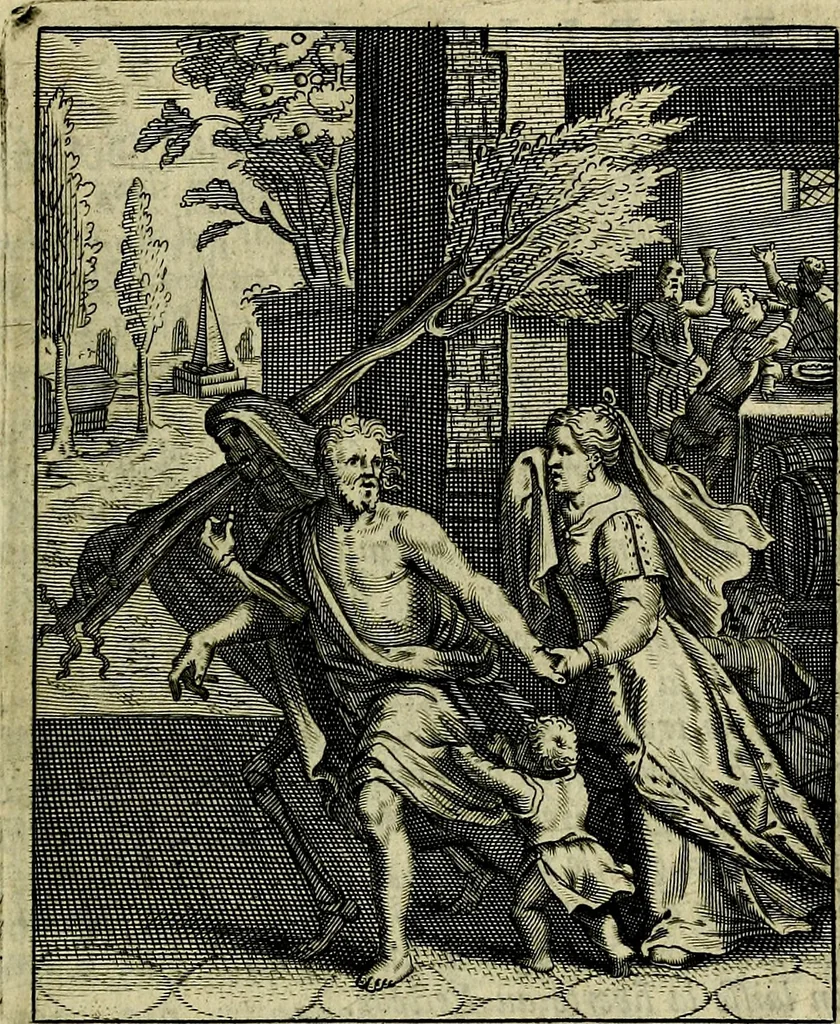 An illustration from Schouwtoneel des menschelyken leevens, of, Lessen der wysheid : uytgedrukt in 103. fraaye konstplaaten, welker zinspeelingen uyt Horatius verzaamellt zyn, 1755, leaf 400