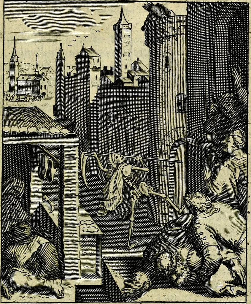 An illustration from Schouwtoneel des menschelyken leevens, of, Lessen der wysheid : uytgedrukt in 103. fraaye konstplaaten, welker zinspeelingen uyt Horatius verzaamellt zyn, 1755, leaf 408