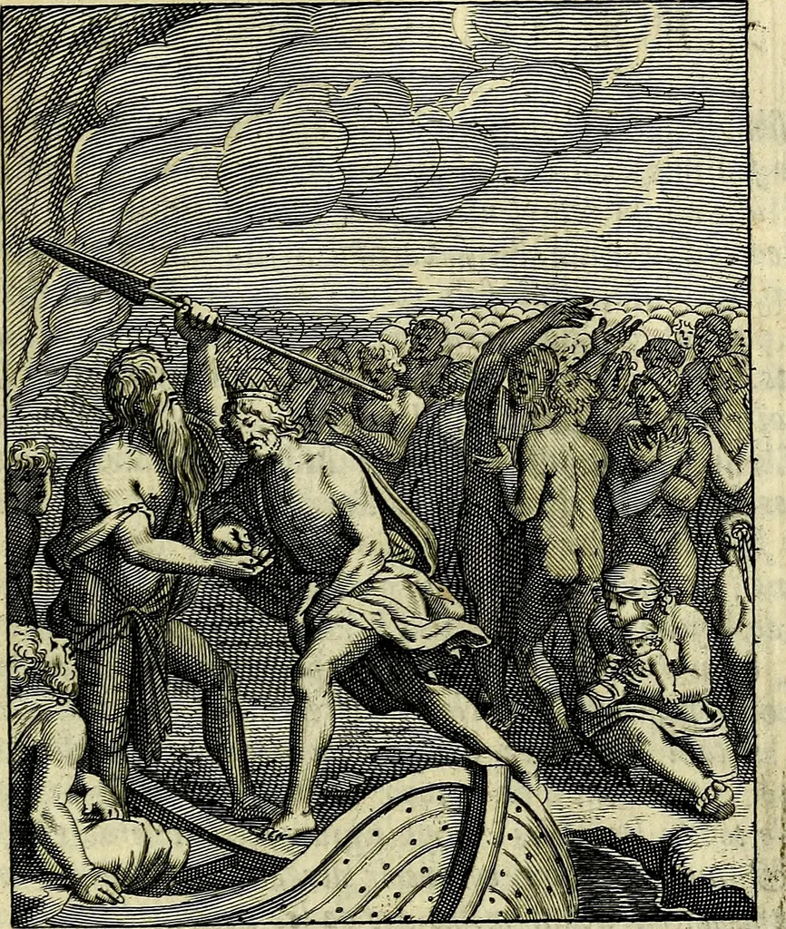An illustration from Schouwtoneel des menschelyken leevens, of, Lessen der wysheid : uytgedrukt in 103. fraaye konstplaaten, welker zinspeelingen uyt Horatius verzaamellt zyn, 1755, leaf 412