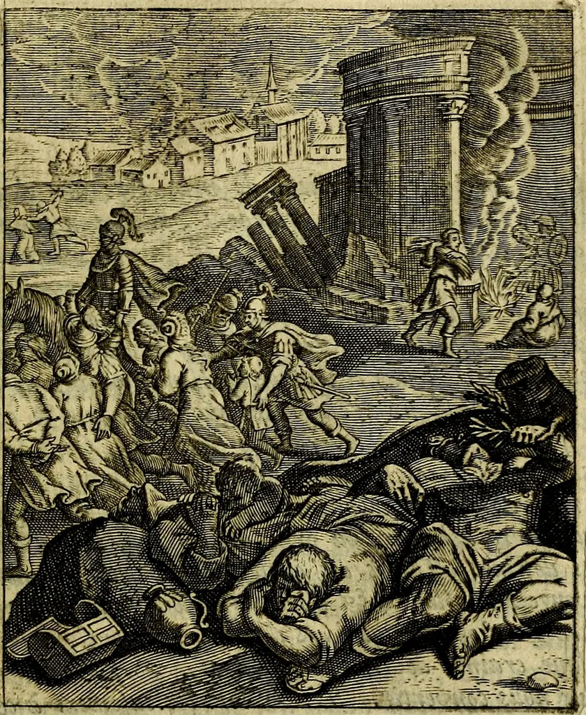 An illustration from Schouwtoneel des menschelyken leevens, of, Lessen der wysheid : uytgedrukt in 103. fraaye konstplaaten, welker zinspeelingen uyt Horatius verzaamellt zyn, 1755, leaf 88