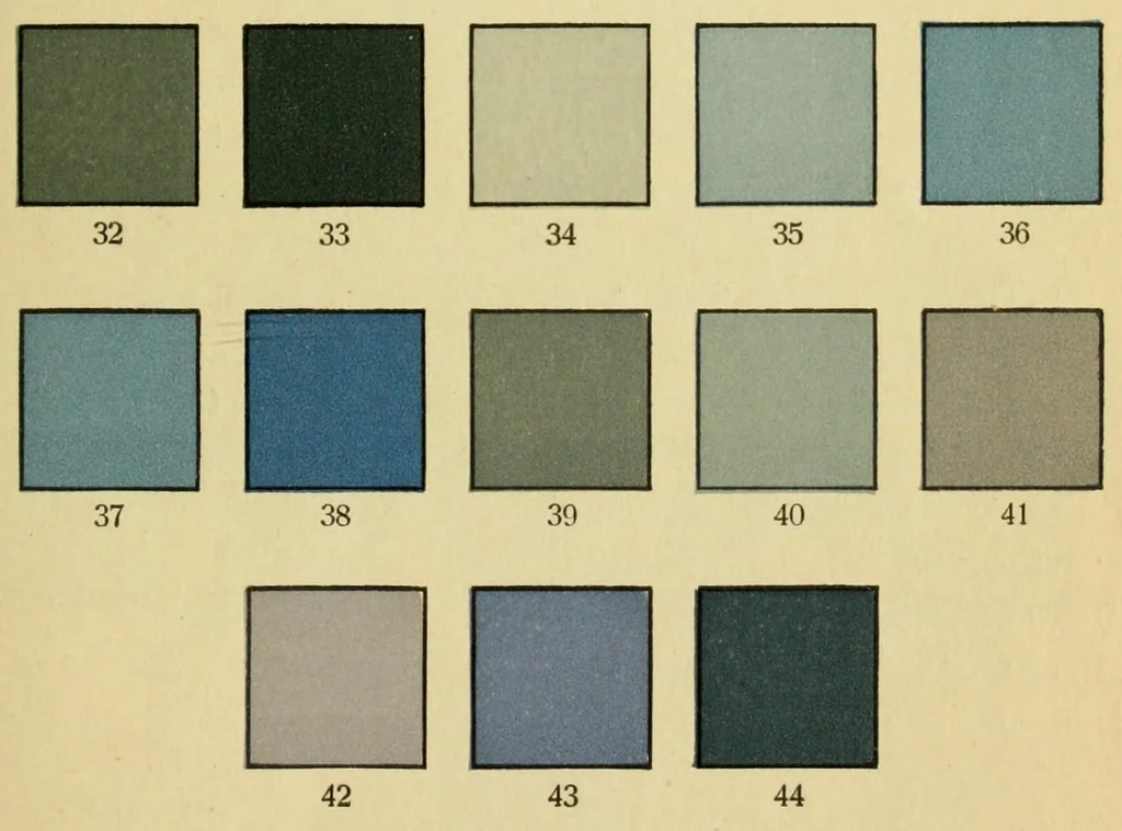 An illustration from Schwaneberger, Farben-Tafein für Briefmarkensammler = Tableaux de couleurs pour collectionneurs = Colour-tables for stamp-collectors, 1922, leaf 11