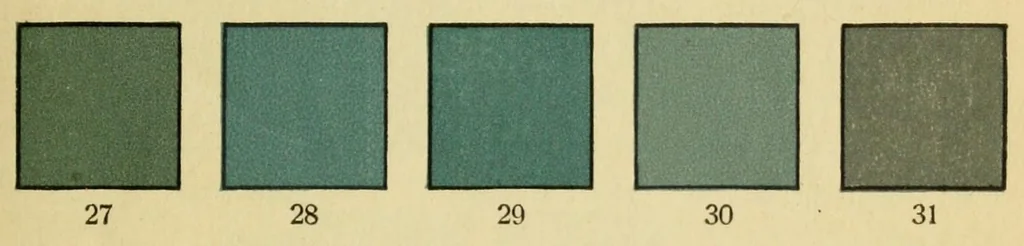 An illustration from Schwaneberger, Farben-Tafein für Briefmarkensammler = Tableaux de couleurs pour collectionneurs = Colour-tables for stamp-collectors, 1922, leaf 11
