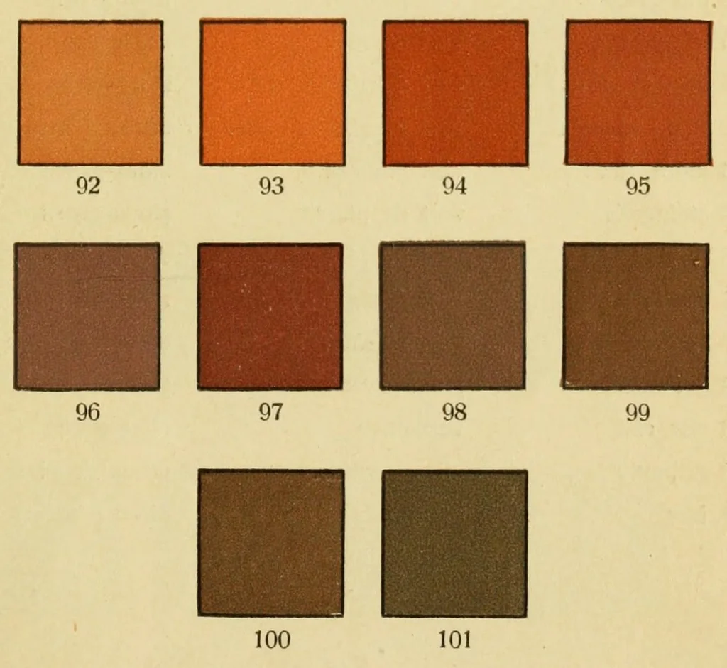 An illustration from Schwaneberger, Farben-Tafein für Briefmarkensammler = Tableaux de couleurs pour collectionneurs = Colour-tables for stamp-collectors, 1922, leaf 17