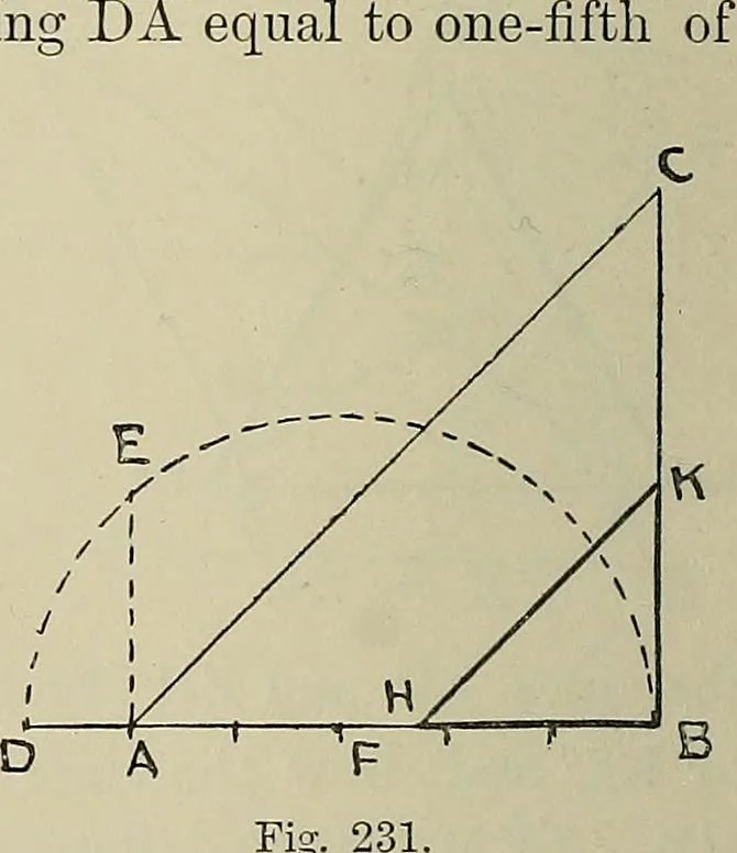 An illustration from Science and art drawing : complete geometrical course ; consisting of plane and solid geometry, orthographic and isometric projection, projection of shadow's the principles of map projection, graphic arithmetic and graphic statics, 1895, leaf 127