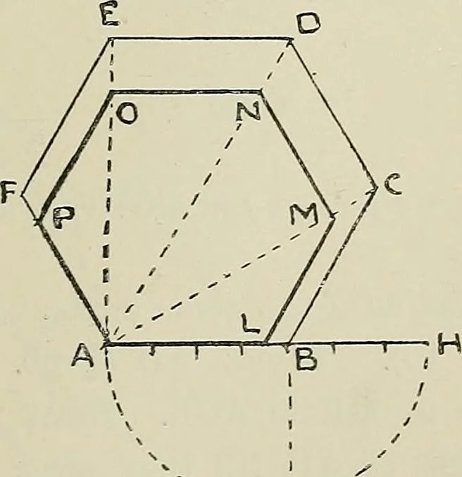 An illustration from Science and art drawing : complete geometrical course ; consisting of plane and solid geometry, orthographic and isometric projection, projection of shadow's the principles of map projection, graphic arithmetic and graphic statics, 1895, leaf 128