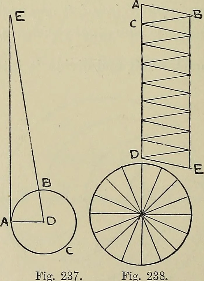 An illustration from Science and art drawing : complete geometrical course ; consisting of plane and solid geometry, orthographic and isometric projection, projection of shadow's the principles of map projection, graphic arithmetic and graphic statics, 1895, leaf 131