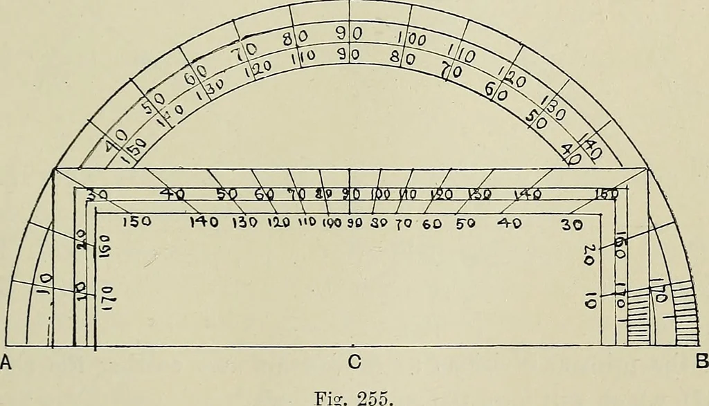 An illustration from Science and art drawing : complete geometrical course ; consisting of plane and solid geometry, orthographic and isometric projection, projection of shadow's the principles of map projection, graphic arithmetic and graphic statics, 1895, leaf 150