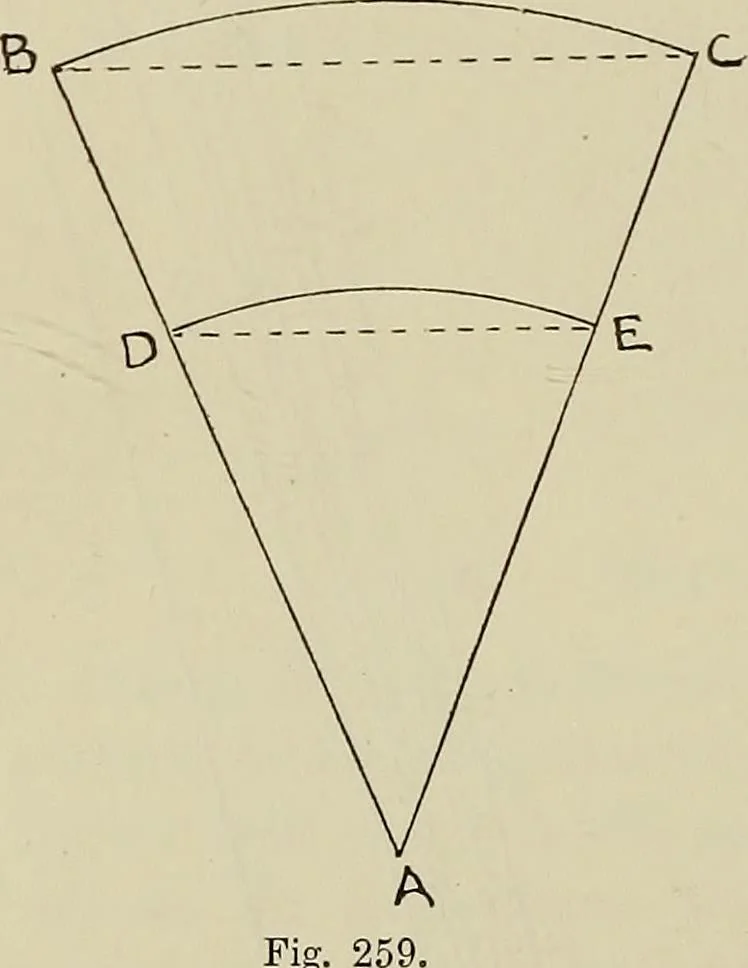 An illustration from Science and art drawing : complete geometrical course ; consisting of plane and solid geometry, orthographic and isometric projection, projection of shadow's the principles of map projection, graphic arithmetic and graphic statics, 1895, leaf 155