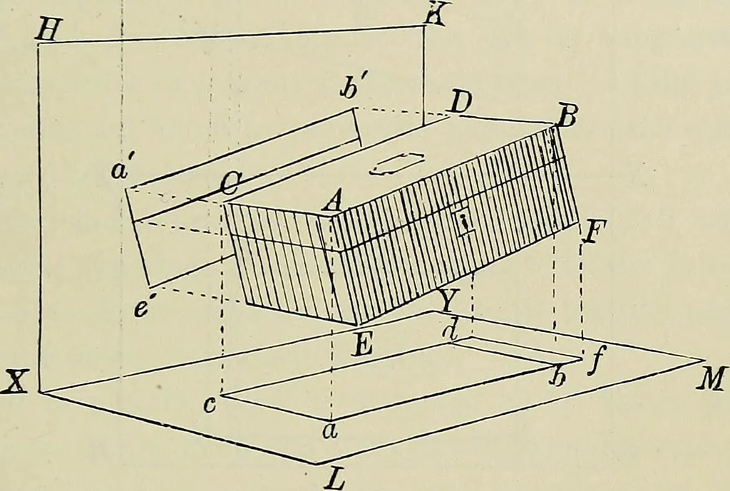 An illustration from Science and art drawing : complete geometrical course ; consisting of plane and solid geometry, orthographic and isometric projection, projection of shadow's the principles of map projection, graphic arithmetic and graphic statics, 1895, leaf 224