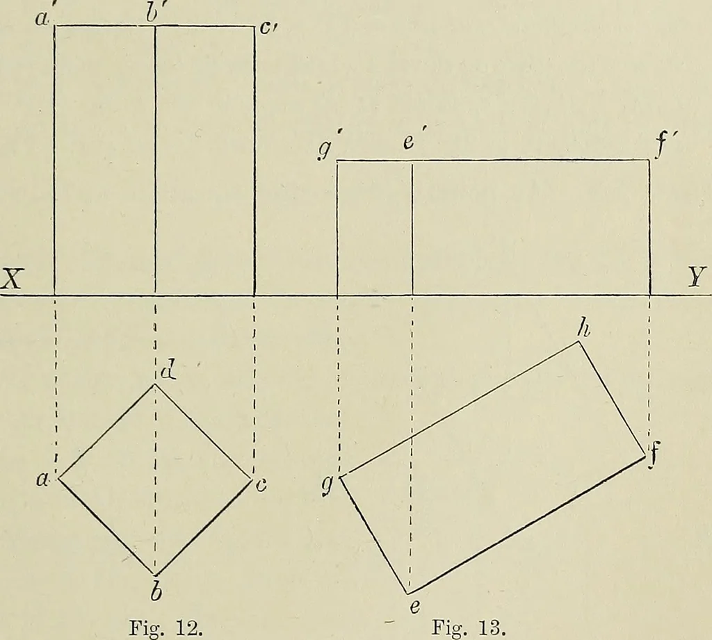 An illustration from Science and art drawing : complete geometrical course ; consisting of plane and solid geometry, orthographic and isometric projection, projection of shadow's the principles of map projection, graphic arithmetic and graphic statics, 1895, leaf 232