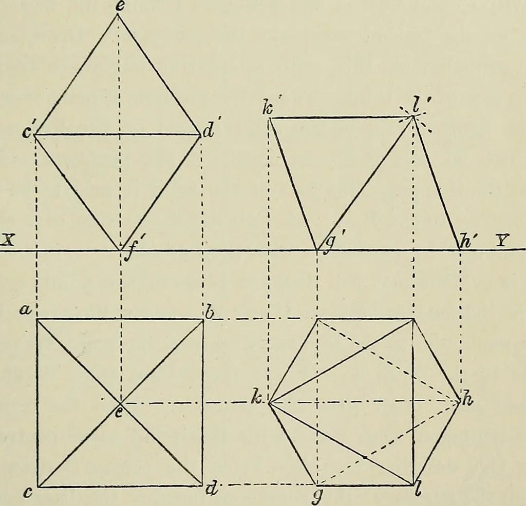 An illustration from Science and art drawing : complete geometrical course ; consisting of plane and solid geometry, orthographic and isometric projection, projection of shadow's the principles of map projection, graphic arithmetic and graphic statics, 1895, leaf 248