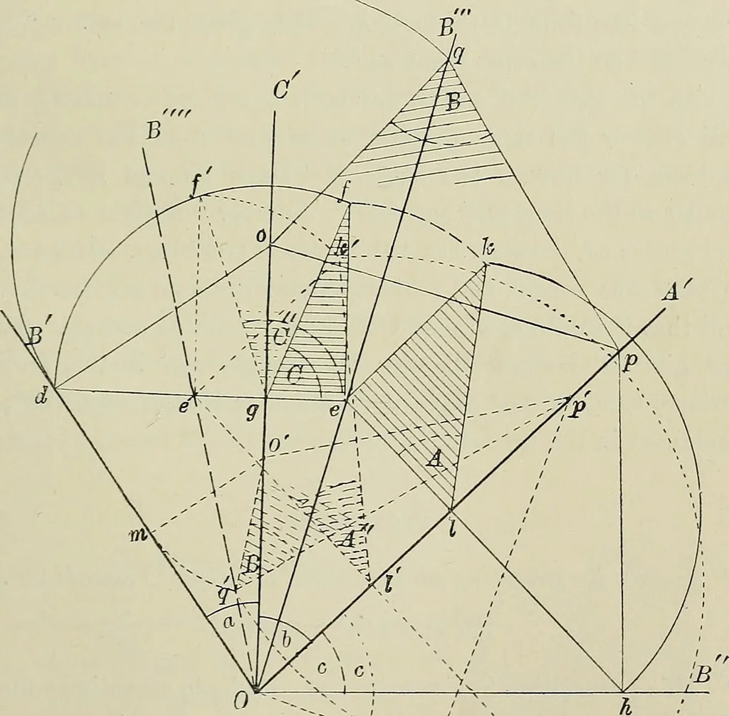 An illustration from Science and art drawing : complete geometrical course ; consisting of plane and solid geometry, orthographic and isometric projection, projection of shadow's the principles of map projection, graphic arithmetic and graphic statics, 1895, leaf 274
