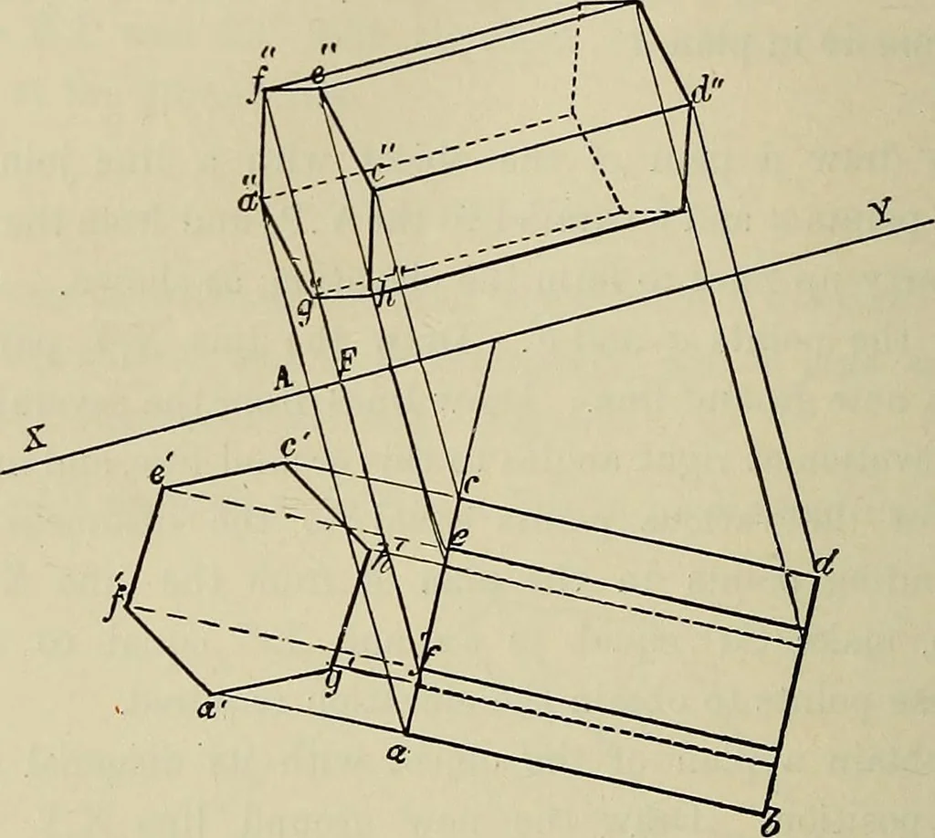 An illustration from Science and art drawing : complete geometrical course ; consisting of plane and solid geometry, orthographic and isometric projection, projection of shadow's the principles of map projection, graphic arithmetic and graphic statics, 1895, leaf 291