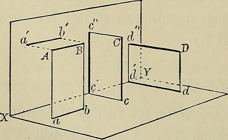 An illustration from Science and art drawing : complete geometrical course ; consisting of plane and solid geometry, orthographic and isometric projection, projection of shadow's the principles of map projection, graphic arithmetic and graphic statics, 1895, leaf 299