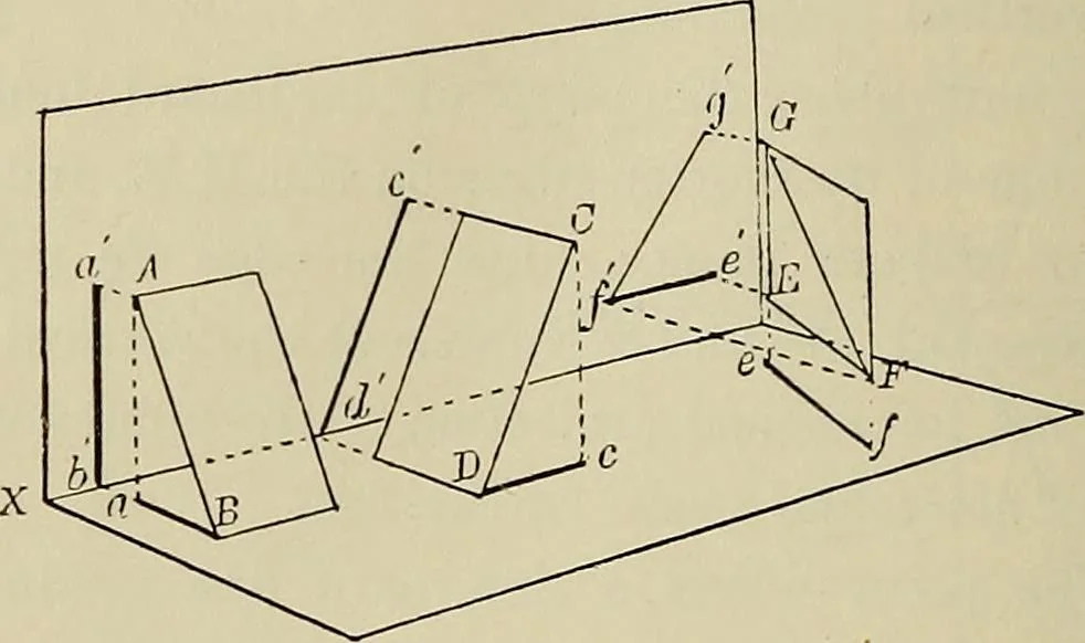 An illustration from Science and art drawing : complete geometrical course ; consisting of plane and solid geometry, orthographic and isometric projection, projection of shadow's the principles of map projection, graphic arithmetic and graphic statics, 1895, leaf 301