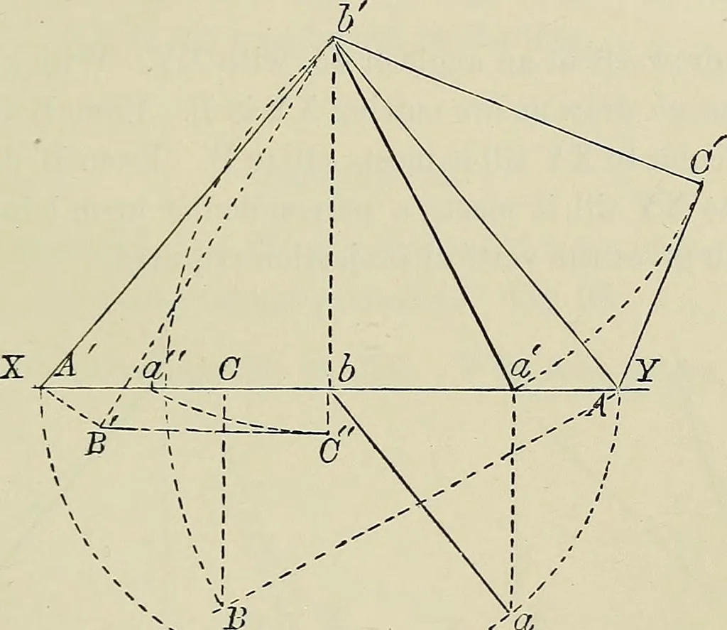 An illustration from Science and art drawing : complete geometrical course ; consisting of plane and solid geometry, orthographic and isometric projection, projection of shadow's the principles of map projection, graphic arithmetic and graphic statics, 1895, leaf 312