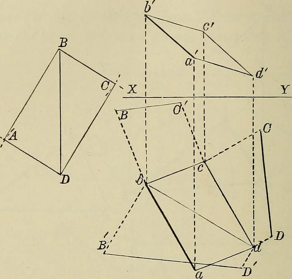 An illustration from Science and art drawing : complete geometrical course ; consisting of plane and solid geometry, orthographic and isometric projection, projection of shadow's the principles of map projection, graphic arithmetic and graphic statics, 1895, leaf 317