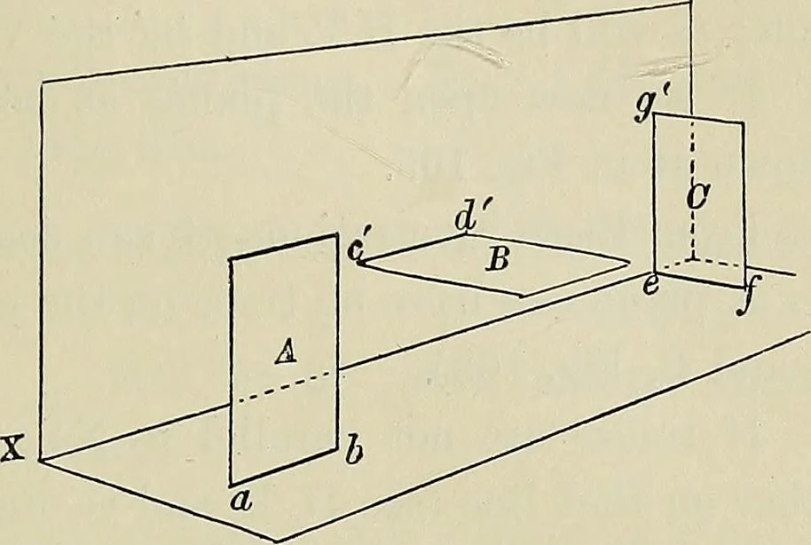 An illustration from Science and art drawing : complete geometrical course ; consisting of plane and solid geometry, orthographic and isometric projection, projection of shadow's the principles of map projection, graphic arithmetic and graphic statics, 1895, leaf 318