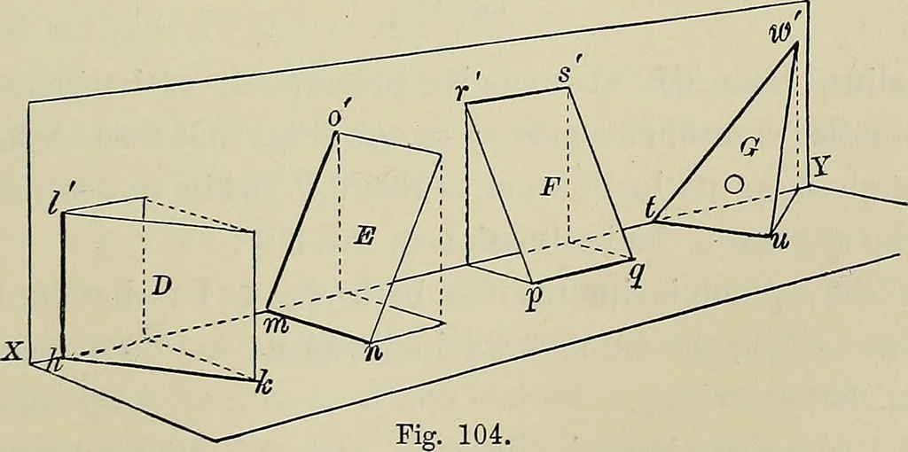 An illustration from Science and art drawing : complete geometrical course ; consisting of plane and solid geometry, orthographic and isometric projection, projection of shadow's the principles of map projection, graphic arithmetic and graphic statics, 1895, leaf 318