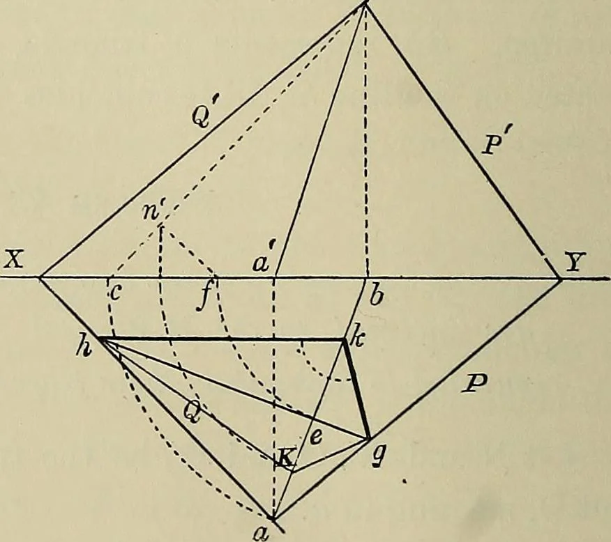 An illustration from Science and art drawing : complete geometrical course ; consisting of plane and solid geometry, orthographic and isometric projection, projection of shadow's the principles of map projection, graphic arithmetic and graphic statics, 1895, leaf 337