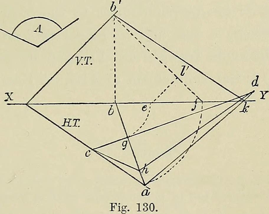 An illustration from Science and art drawing : complete geometrical course ; consisting of plane and solid geometry, orthographic and isometric projection, projection of shadow's the principles of map projection, graphic arithmetic and graphic statics, 1895, leaf 338