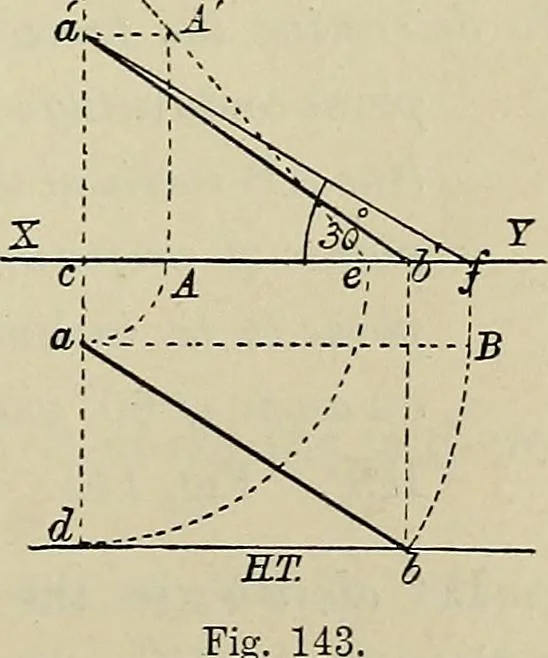 An illustration from Science and art drawing : complete geometrical course ; consisting of plane and solid geometry, orthographic and isometric projection, projection of shadow's the principles of map projection, graphic arithmetic and graphic statics, 1895, leaf 348