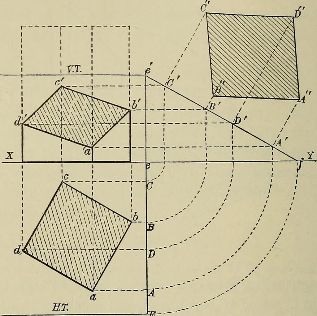 An illustration from Science and art drawing : complete geometrical course ; consisting of plane and solid geometry, orthographic and isometric projection, projection of shadow's the principles of map projection, graphic arithmetic and graphic statics, 1895, leaf 365