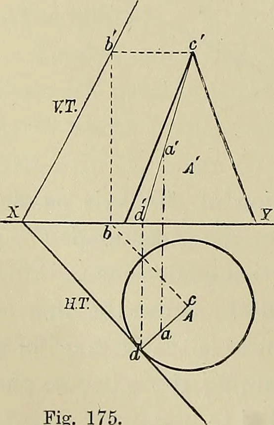 An illustration from Science and art drawing : complete geometrical course ; consisting of plane and solid geometry, orthographic and isometric projection, projection of shadow's the principles of map projection, graphic arithmetic and graphic statics, 1895, leaf 397