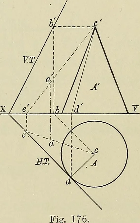 An illustration from Science and art drawing : complete geometrical course ; consisting of plane and solid geometry, orthographic and isometric projection, projection of shadow's the principles of map projection, graphic arithmetic and graphic statics, 1895, leaf 398