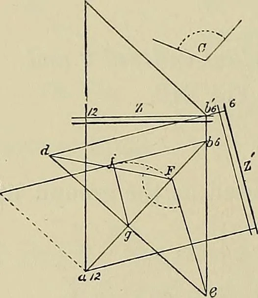 An illustration from Science and art drawing : complete geometrical course ; consisting of plane and solid geometry, orthographic and isometric projection, projection of shadow's the principles of map projection, graphic arithmetic and graphic statics, 1895, leaf 435