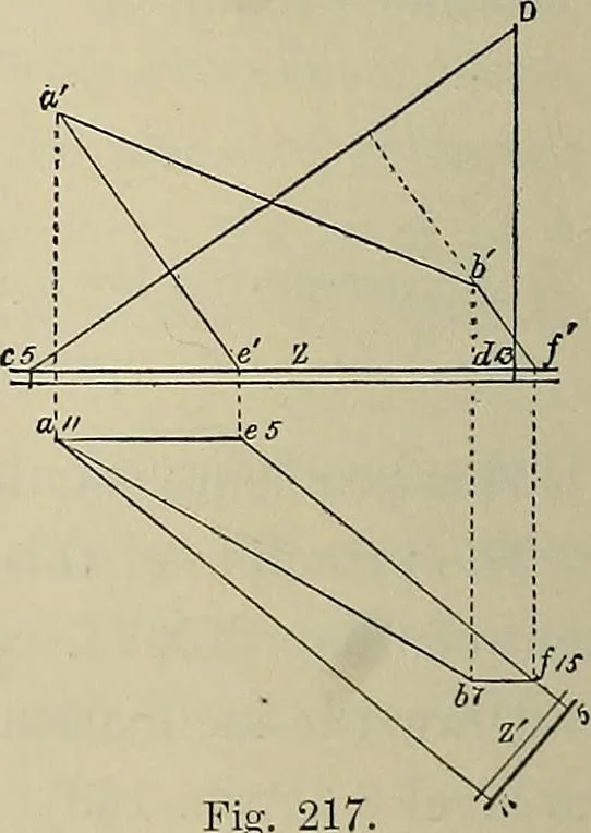 An illustration from Science and art drawing : complete geometrical course ; consisting of plane and solid geometry, orthographic and isometric projection, projection of shadow's the principles of map projection, graphic arithmetic and graphic statics, 1895, leaf 437