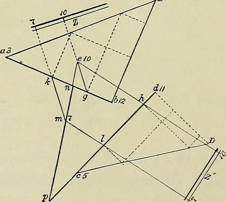 An illustration from Science and art drawing : complete geometrical course ; consisting of plane and solid geometry, orthographic and isometric projection, projection of shadow's the principles of map projection, graphic arithmetic and graphic statics, 1895, leaf 438