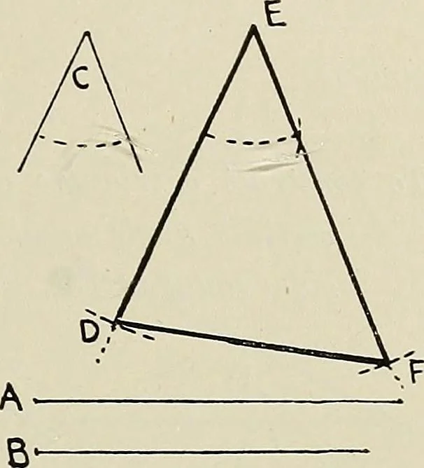 An illustration from Science and art drawing : complete geometrical course ; consisting of plane and solid geometry, orthographic and isometric projection, projection of shadow's the principles of map projection, graphic arithmetic and graphic statics, 1895, leaf 44