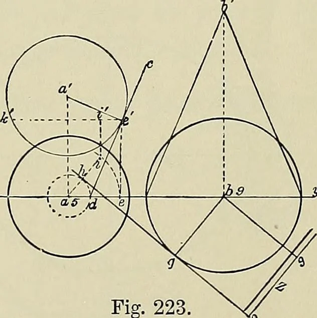 An illustration from Science and art drawing : complete geometrical course ; consisting of plane and solid geometry, orthographic and isometric projection, projection of shadow's the principles of map projection, graphic arithmetic and graphic statics, 1895, leaf 442