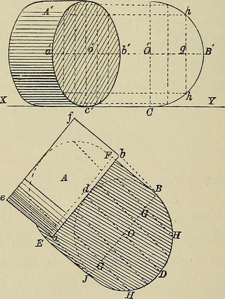 An illustration from Science and art drawing : complete geometrical course ; consisting of plane and solid geometry, orthographic and isometric projection, projection of shadow's the principles of map projection, graphic arithmetic and graphic statics, 1895, leaf 461