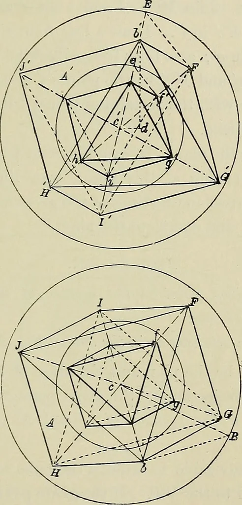 An illustration from Science and art drawing : complete geometrical course ; consisting of plane and solid geometry, orthographic and isometric projection, projection of shadow's the principles of map projection, graphic arithmetic and graphic statics, 1895, leaf 494