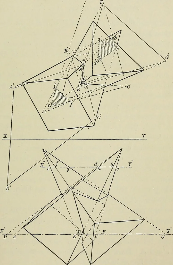 An illustration from Science and art drawing : complete geometrical course ; consisting of plane and solid geometry, orthographic and isometric projection, projection of shadow's the principles of map projection, graphic arithmetic and graphic statics, 1895, leaf 508