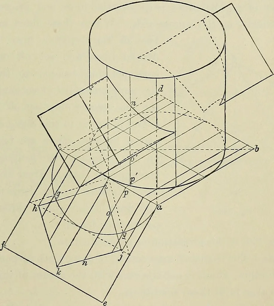 An illustration from Science and art drawing : complete geometrical course ; consisting of plane and solid geometry, orthographic and isometric projection, projection of shadow's the principles of map projection, graphic arithmetic and graphic statics, 1895, leaf 538