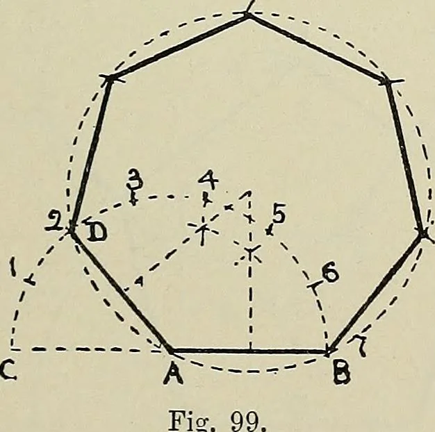 An illustration from Science and art drawing : complete geometrical course ; consisting of plane and solid geometry, orthographic and isometric projection, projection of shadow's the principles of map projection, graphic arithmetic and graphic statics, 1895, leaf 60