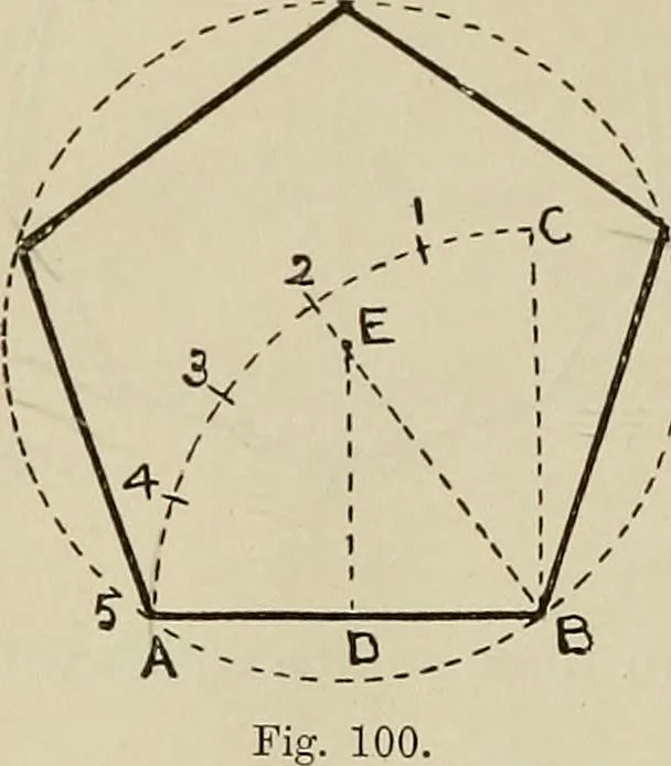 An illustration from Science and art drawing : complete geometrical course ; consisting of plane and solid geometry, orthographic and isometric projection, projection of shadow's the principles of map projection, graphic arithmetic and graphic statics, 1895, leaf 61